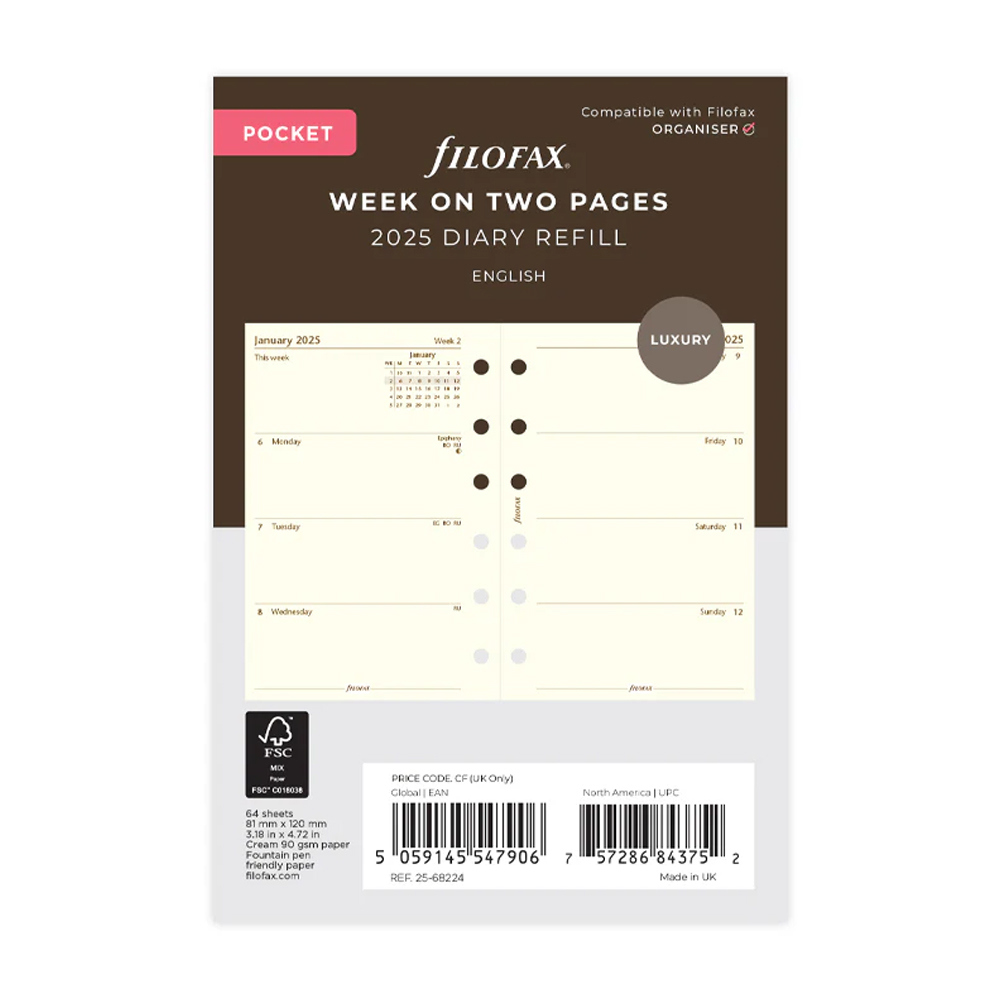 Filofax Week on Two Pages Diary - Pocket Cotton Cream 2025 English